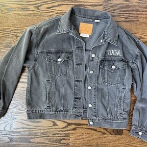 Brand New! Faded Black Levi’s Denim Jean Jacket with Custom TikTok Embroidery